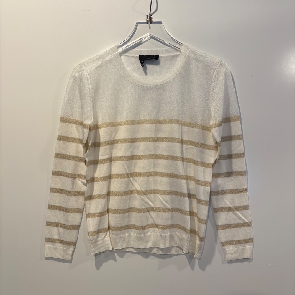 The Kooples White‎ Gold Stripe Lightweight Knit Sweater Womens Size XS
